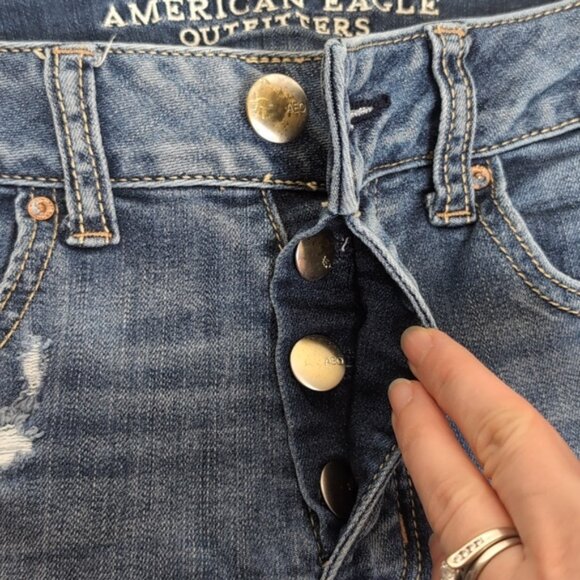 American Eagle Tomgirl Jeans Ripped Destroyed Super Stretch Slim Leg Denim - Picture 8 of 16